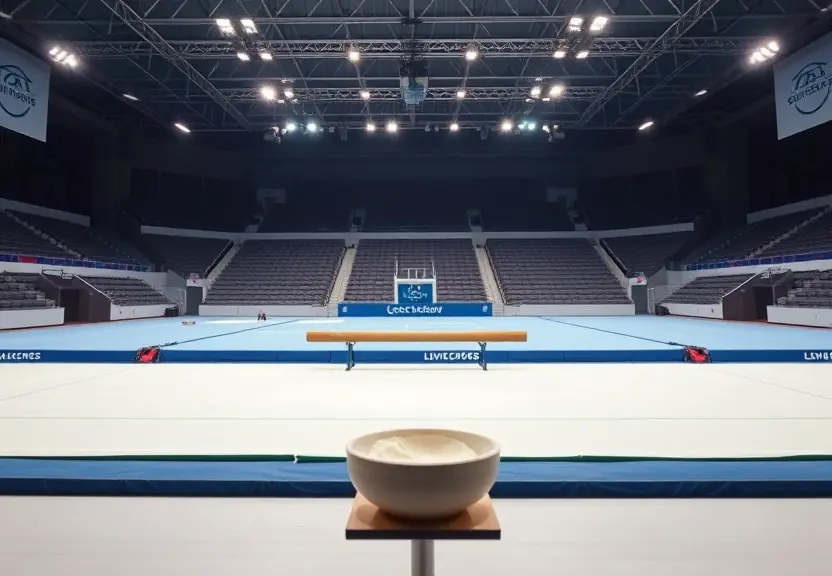 Ginásio de ginástica artística vazio antes da competição
